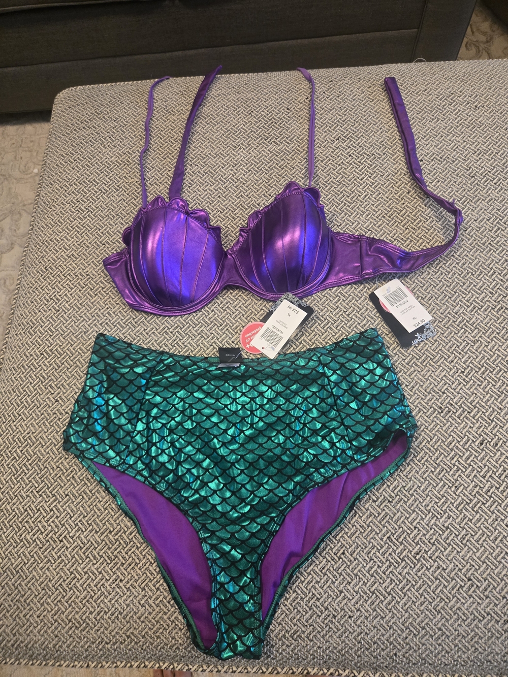 Disney Green Metallic Little Mermaid Scale Swim Suit Set
